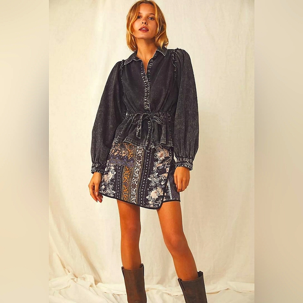 Free People You're All Mine Black Acid-Washed Blouse, Sz. M